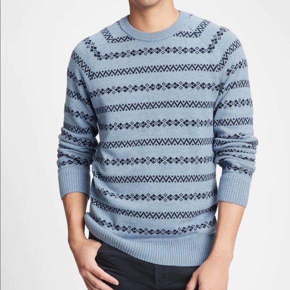 Gap Mens Stripe Crewneck Sweater Pullover 100% Cotton L XL Blue Heather NWT - Picture 1 of 7
